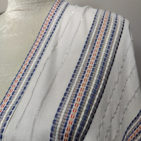 Sim & Sam Women's Sz L/XL White Blue Metallic Beach Cover Up Kimono Open Front - Picture 2 of 6